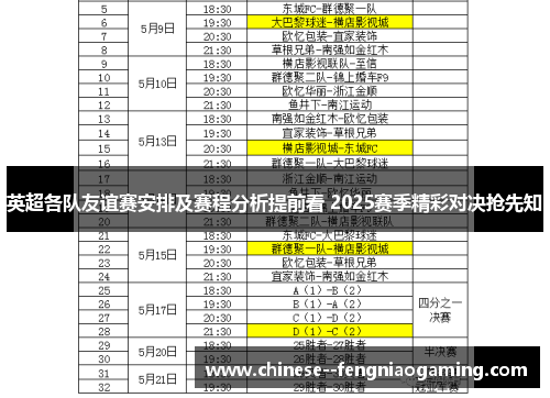 英超各队友谊赛安排及赛程分析提前看 2025赛季精彩对决抢先知
